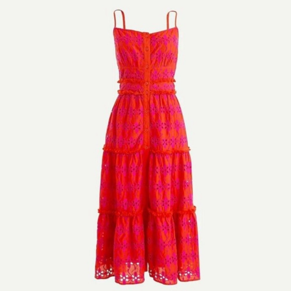 J. Crew Button Up Tiered Eyelet Midi Dress 2
